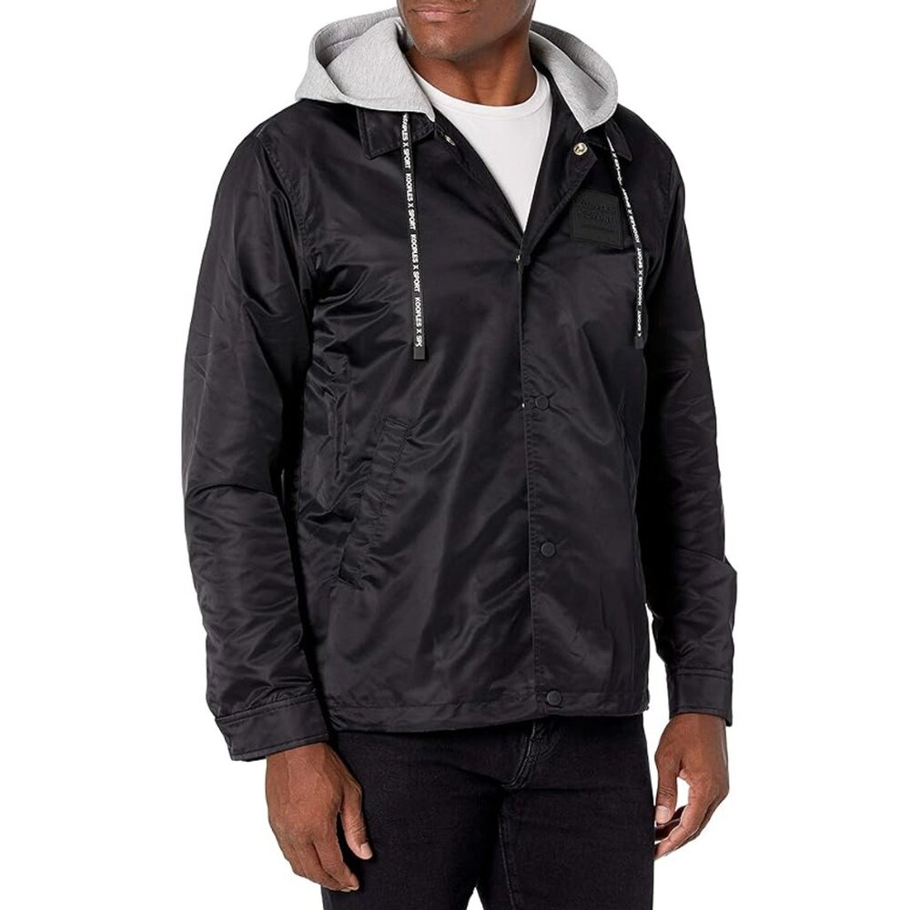 The Kooples x Sport Men's | Hooded Snap Button Nylon Jacket Black | Size Medium